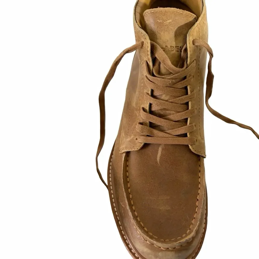 Men’s Brown Faux Leather Chukka Ankle Boots Lace-Up Rubber Sole Size 11 vibram
